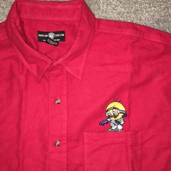 Vintage Red Tweetie Bird Sylvester Ski snowboard collector holiday chamois shirt - Picture 3 of 5